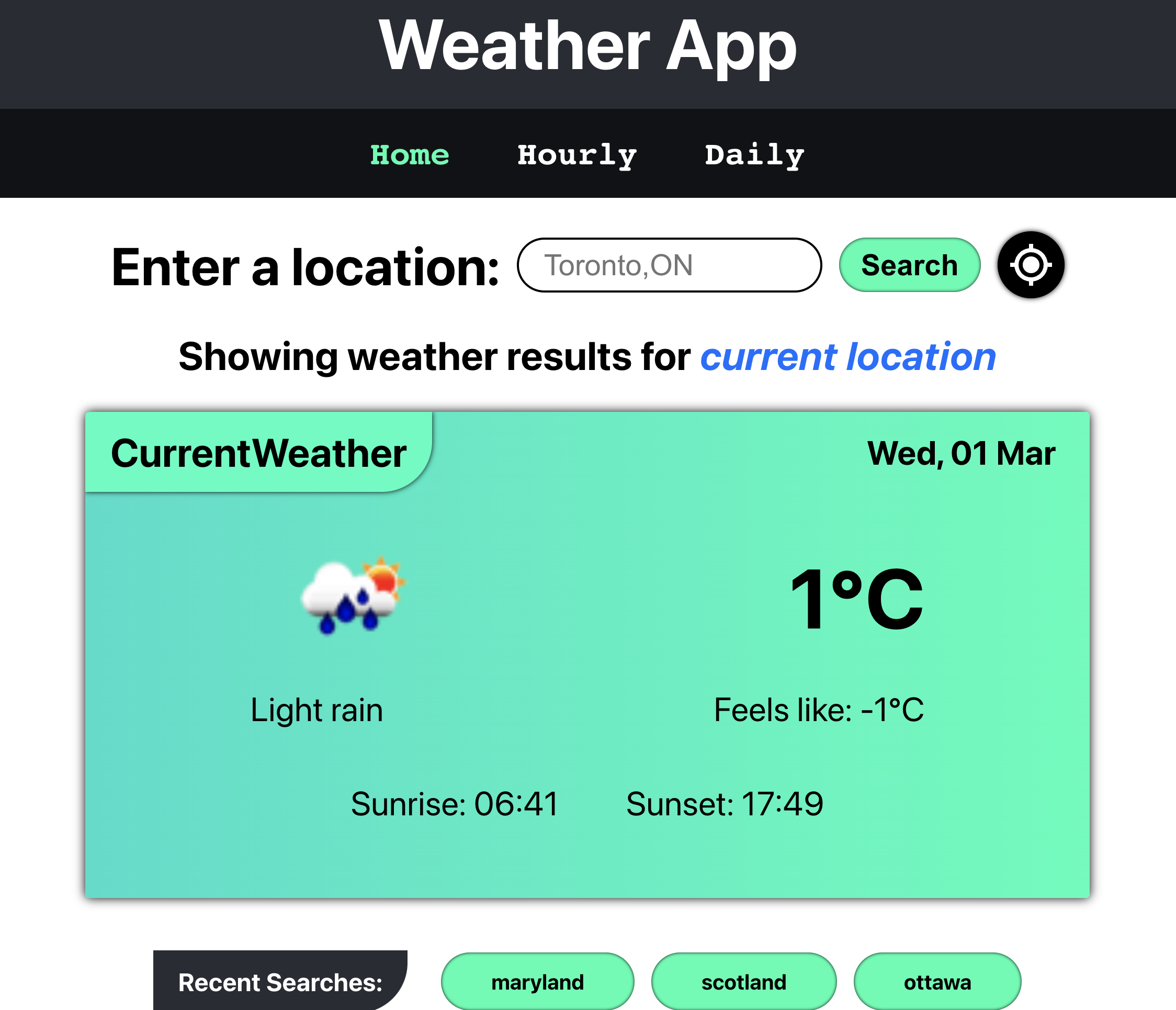 image of react weather app